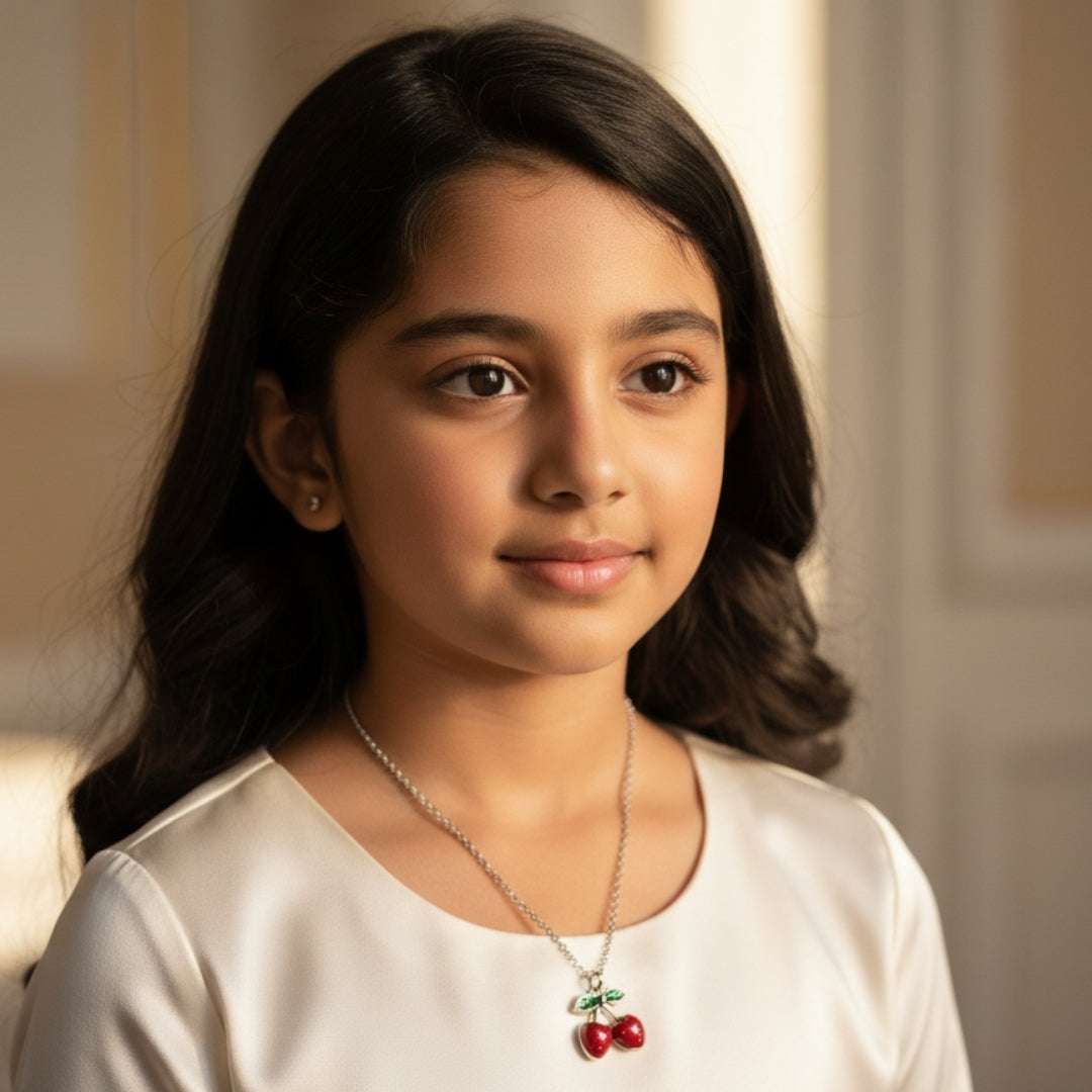 Cherry Charm Kids Necklace – Red Enamel Pendant