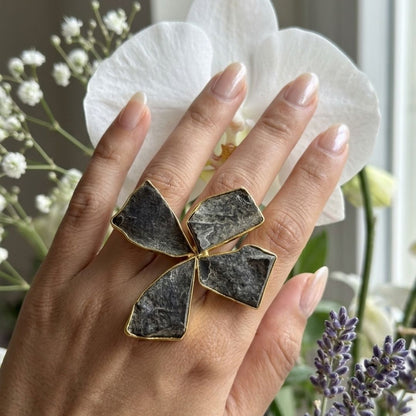 Midnight Slate Petal Ring in Gold Vermeil
