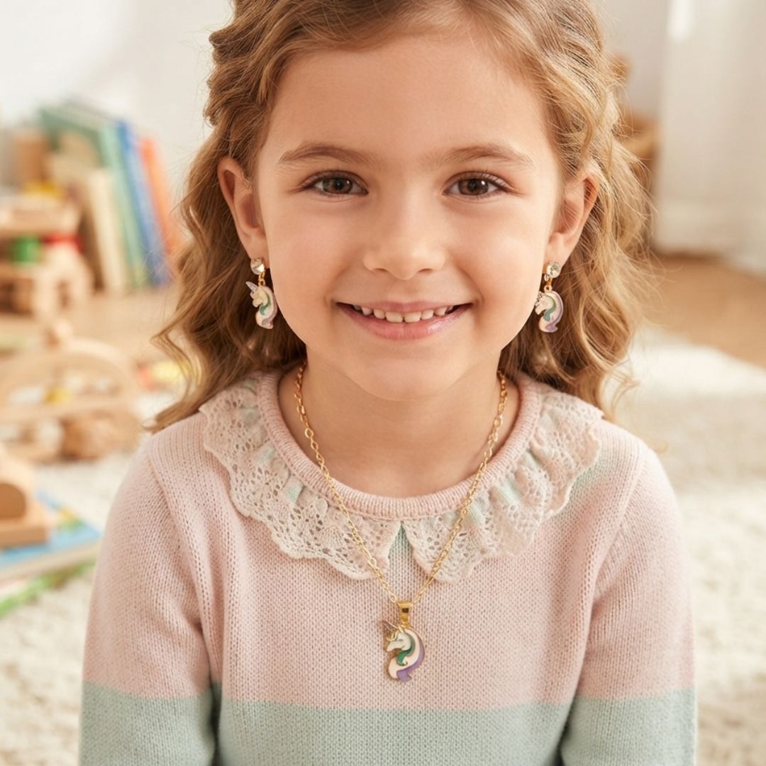Magical Unicorn Necklace & Earrings Set for Girls