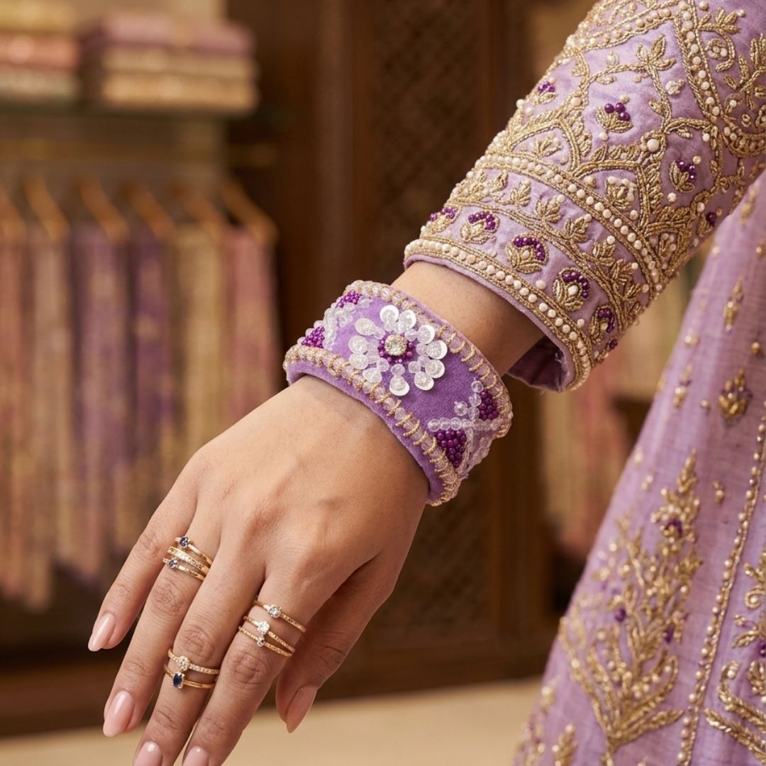 Royal Lavender Handcrafted Embroidered Cuff Bracelet