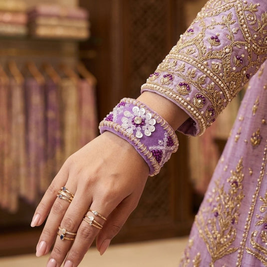 Royal Lavender Handcrafted Embroidered Cuff Bracelet