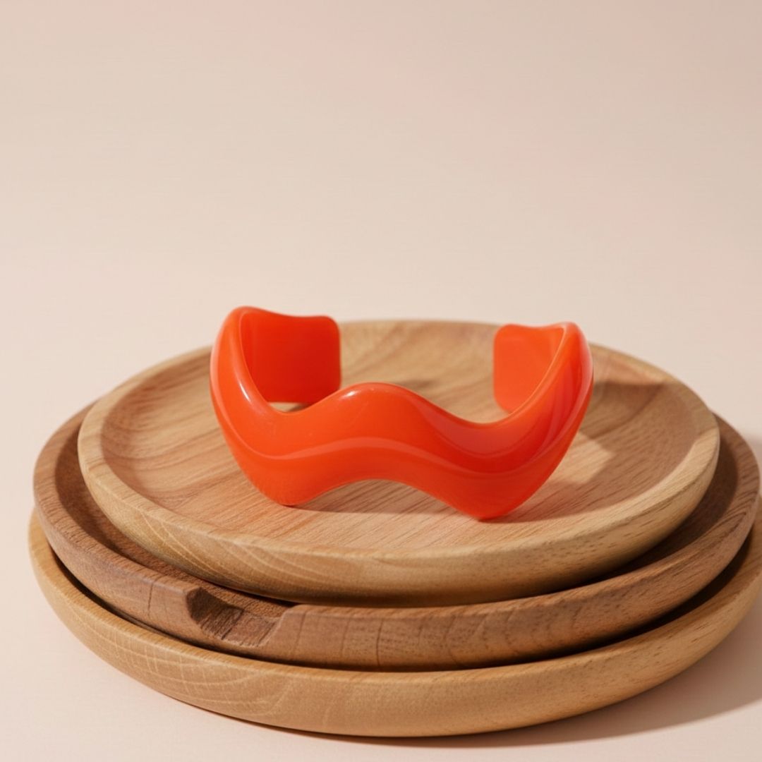 Neon Orange Resin Wave Bangle Bracelet for Women – Statement Cuff