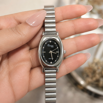 Annie Elite Oval Silver Watch – Stainless Steel Bracelet Watch for Women