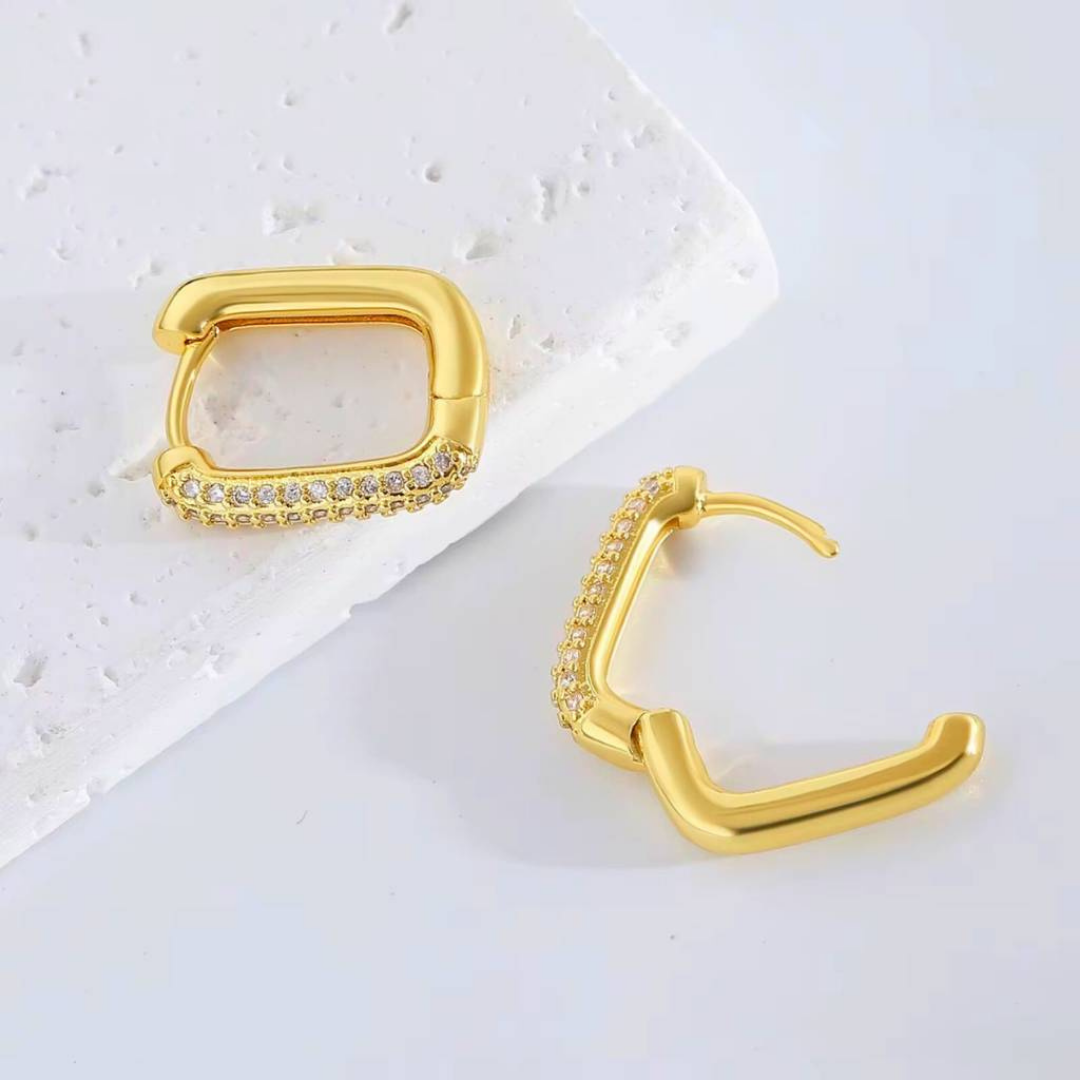 18K Gold Plated Sparkle Box Earrings