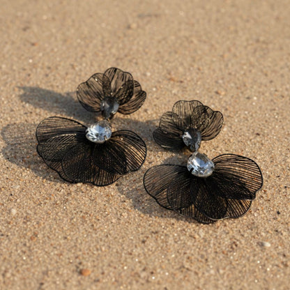 Black Floral Statement Earrings for Women – Lightweight Party Wear Earrings for Girls