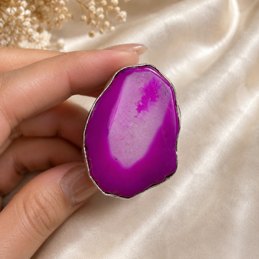 Vibrant Pink Agate Statement Ring