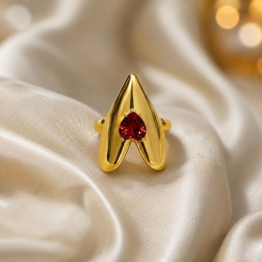 Inferno Gold Statement Ring with Red Crystal
