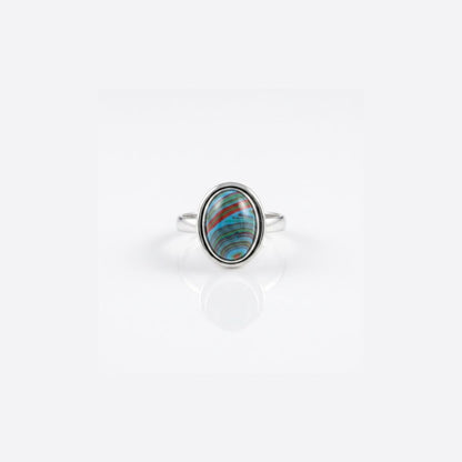 German Silver Ring with Multicolor Oval Stone – Handmade Statement Ring