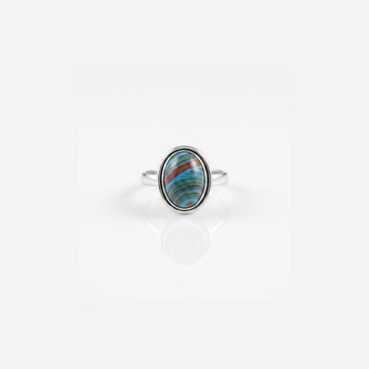 German Silver Ring with Multicolor Oval Stone – Handmade Statement Ring