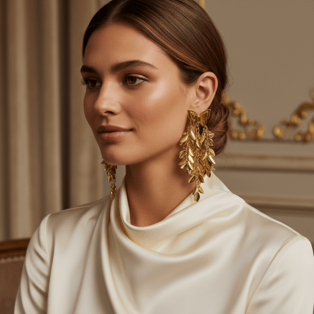 Gold Butterfly Tassel Earrings