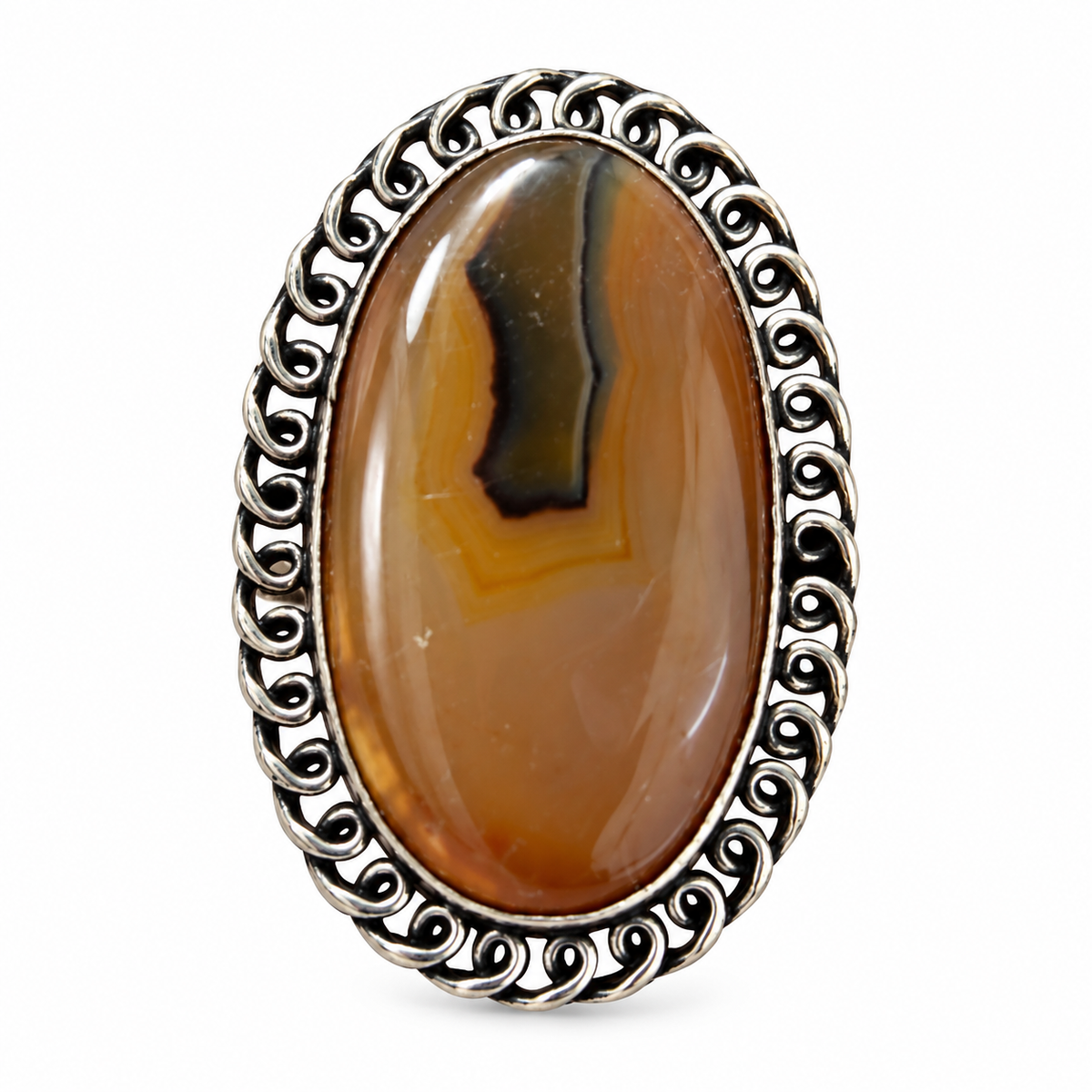 Oxidised Silver Brown Stone Statement Ring for Women