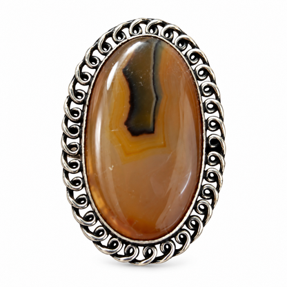 Oxidised Silver Brown Stone Statement Ring for Women