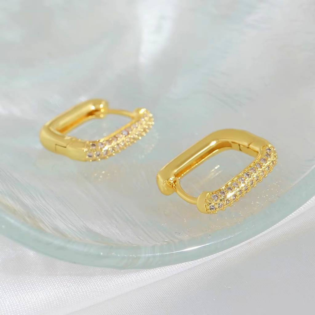 18K Gold Plated Sparkle Box Earrings