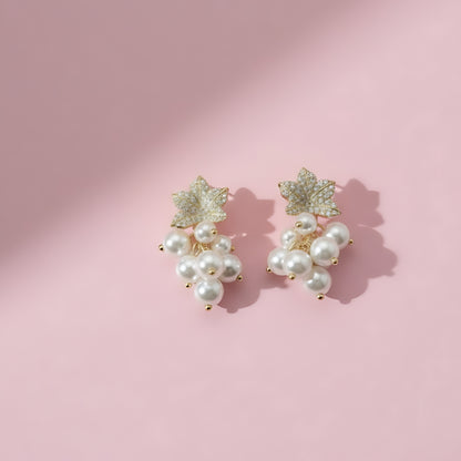 18K Gold Plated Leaf Pearl Cluster Earrings for Women