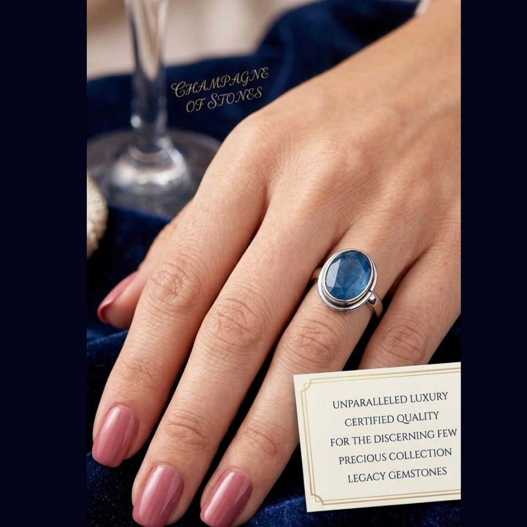 German Oxidized Silver Oval Blue Stone Ring
