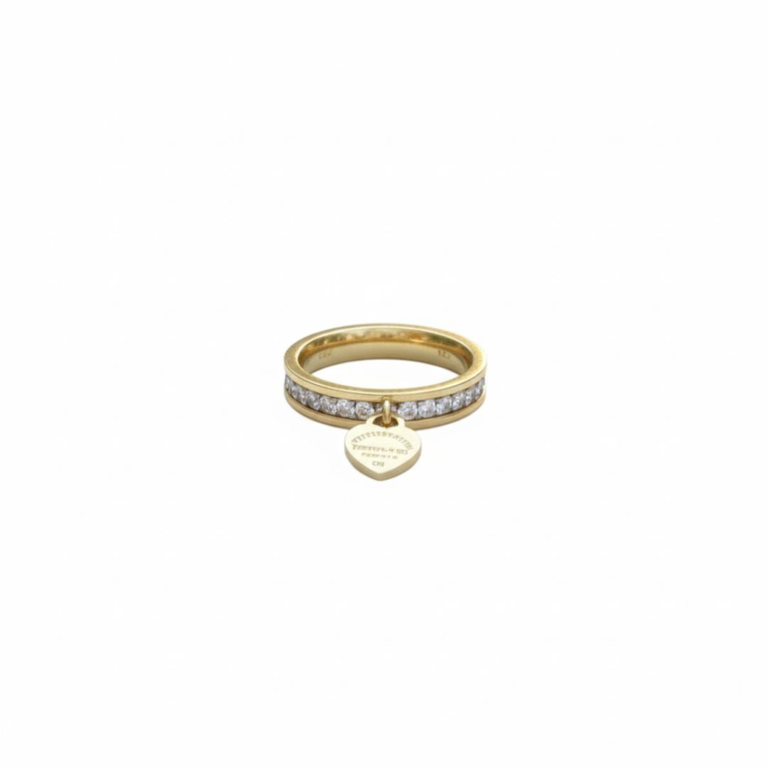 Minimal Heart Charm Crystal Ring – 18K Gold Plated
