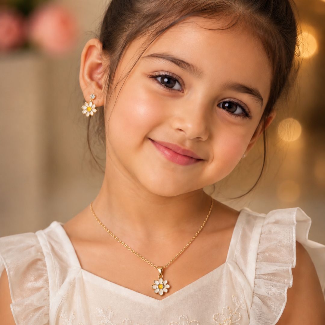 Lovely Daisy Flower Necklace & Earrings Set for Girls