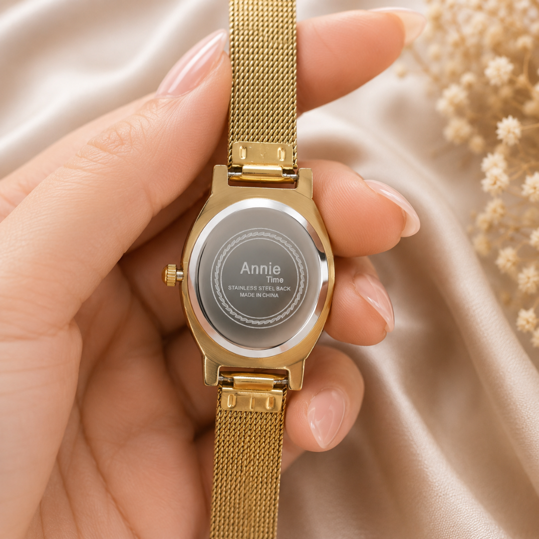 Annie Luxe Oval Gold Mesh Watch for Women – 18KT Gold-Tone Stainless Steel