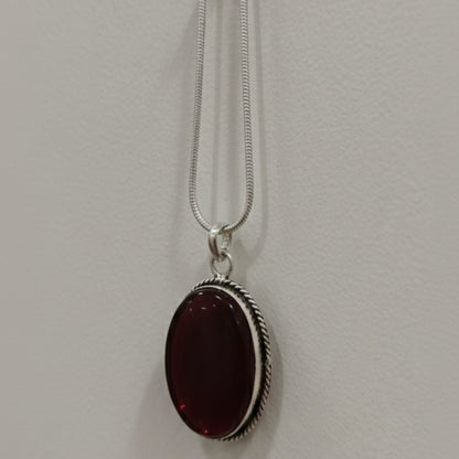 Wine Red Garnet Oval Pendant Necklace
