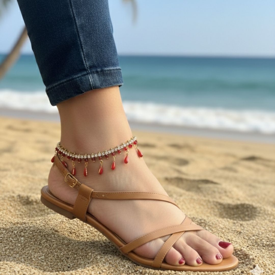 Handcrafted Red Bead Anklet – Elegant Summer Accent