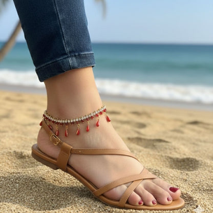 Handcrafted Red Bead Anklet – Elegant Summer Accent