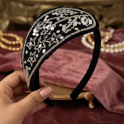 Handmade Premium Velvet Embellished Hairband with Sequins & Star Detailing