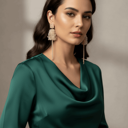 Crystal Tassel Statement Earrings Gold