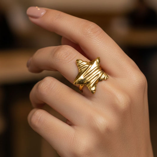 Organic Star Statement Ring for Women – 18K Gold Plated