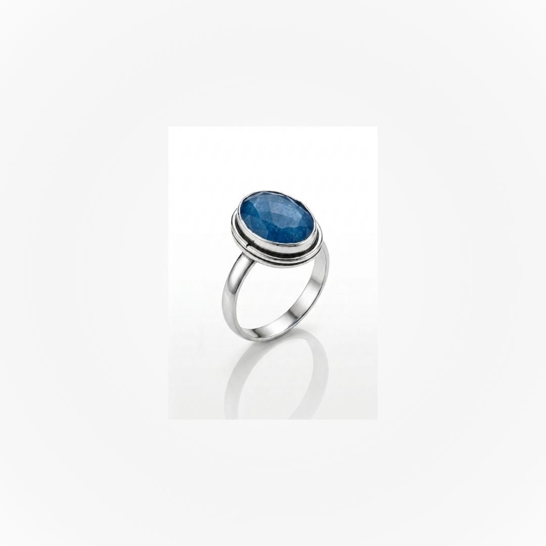 German Oxidized Silver Oval Blue Stone Ring