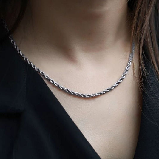 SIlver Plated Stainless Steel Anti Tarnish Twisted Chain Necklace
