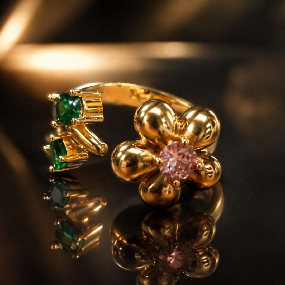 Golden Bloom Adjustable Ring – 18K Gold Plated Floral CZ Ring