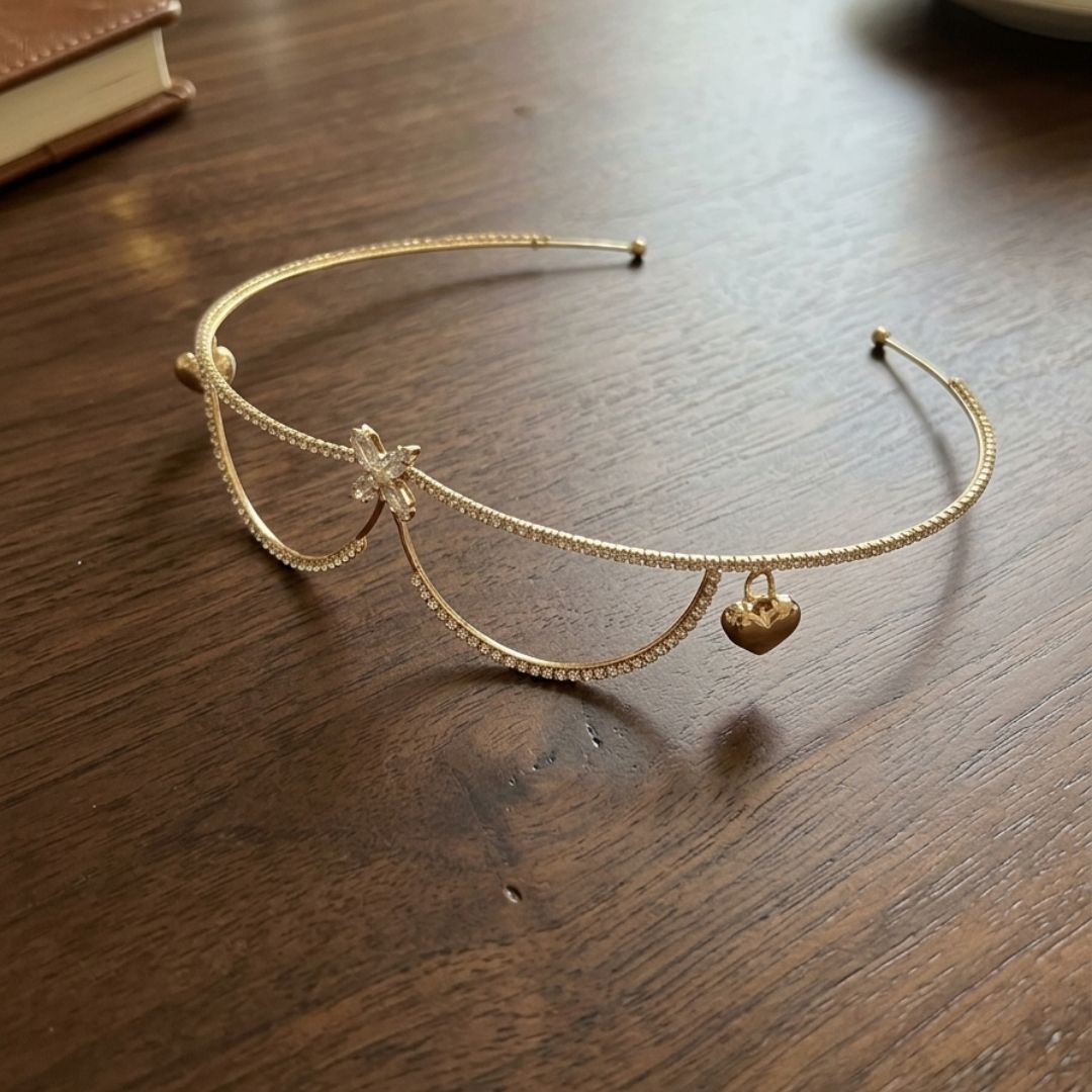 Elegant Gold Butterfly & Heart Charm Double-Layer Headband