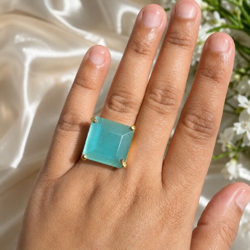 Turquoise Green Statement Ring with Gold Setting