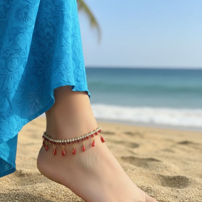 Handcrafted Red Bead Anklet – Elegant Summer Accent