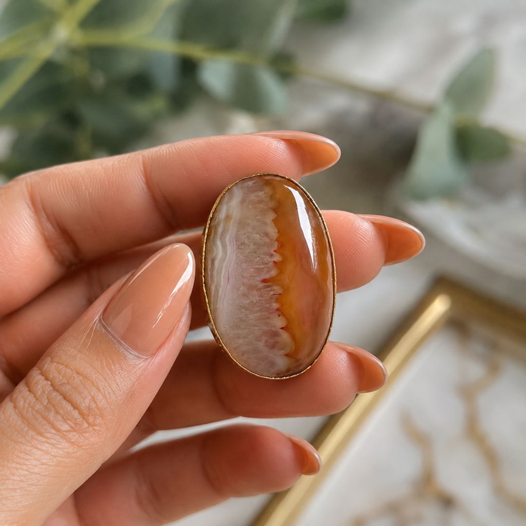 Carnelian Agate Druzy Statement Ring