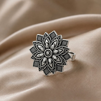 Oxidized German Silver Floral Mandala Statement Ring
