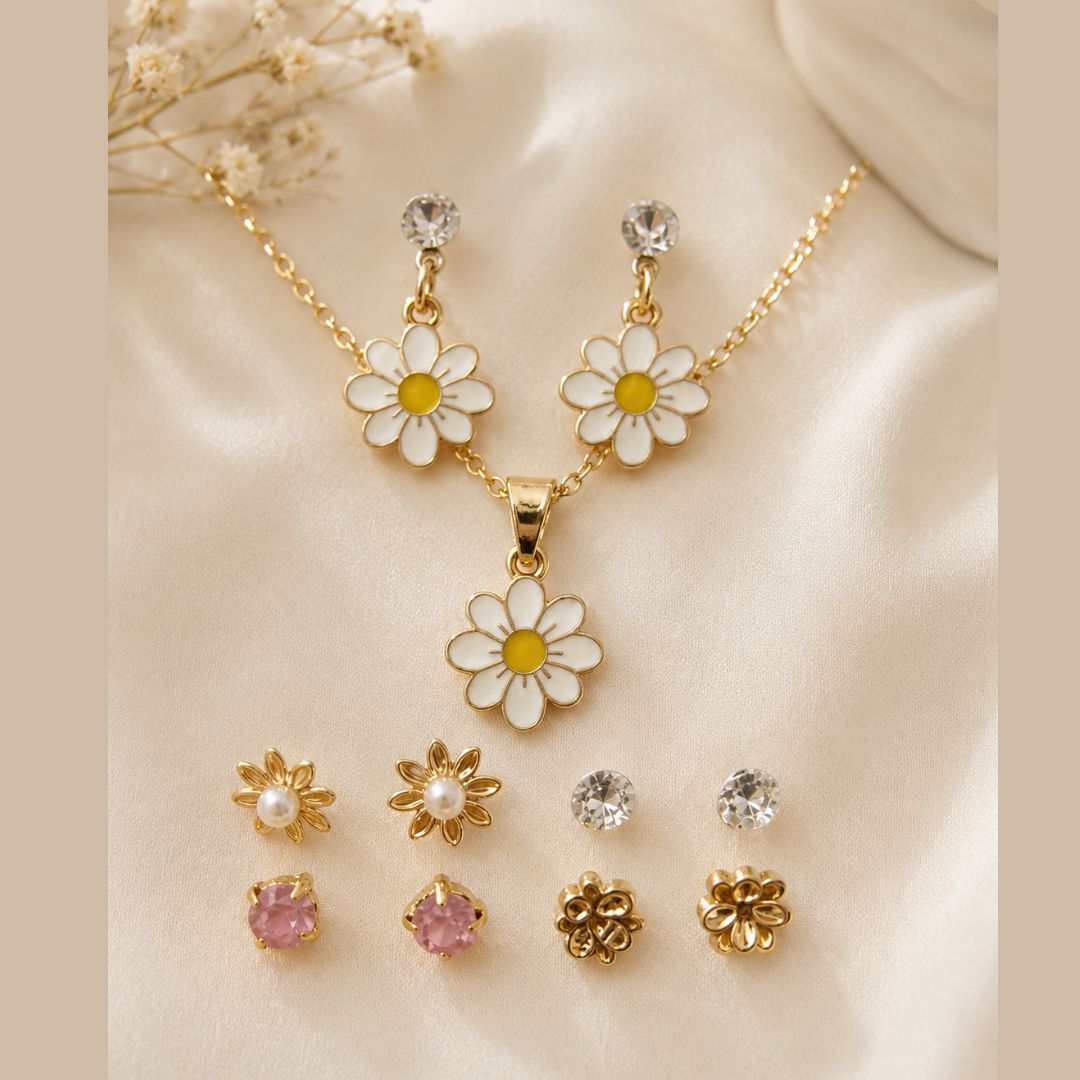 Lovely Daisy Flower Necklace & Earrings Set for Girls
