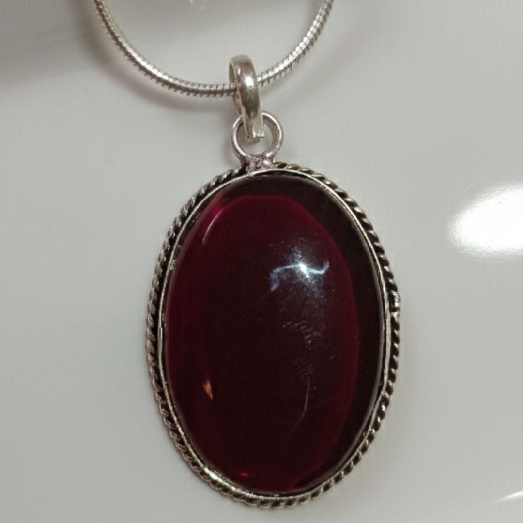 Wine Red Garnet Oval Pendant Necklace