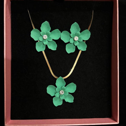 Green Floral Necklace & Earring Set