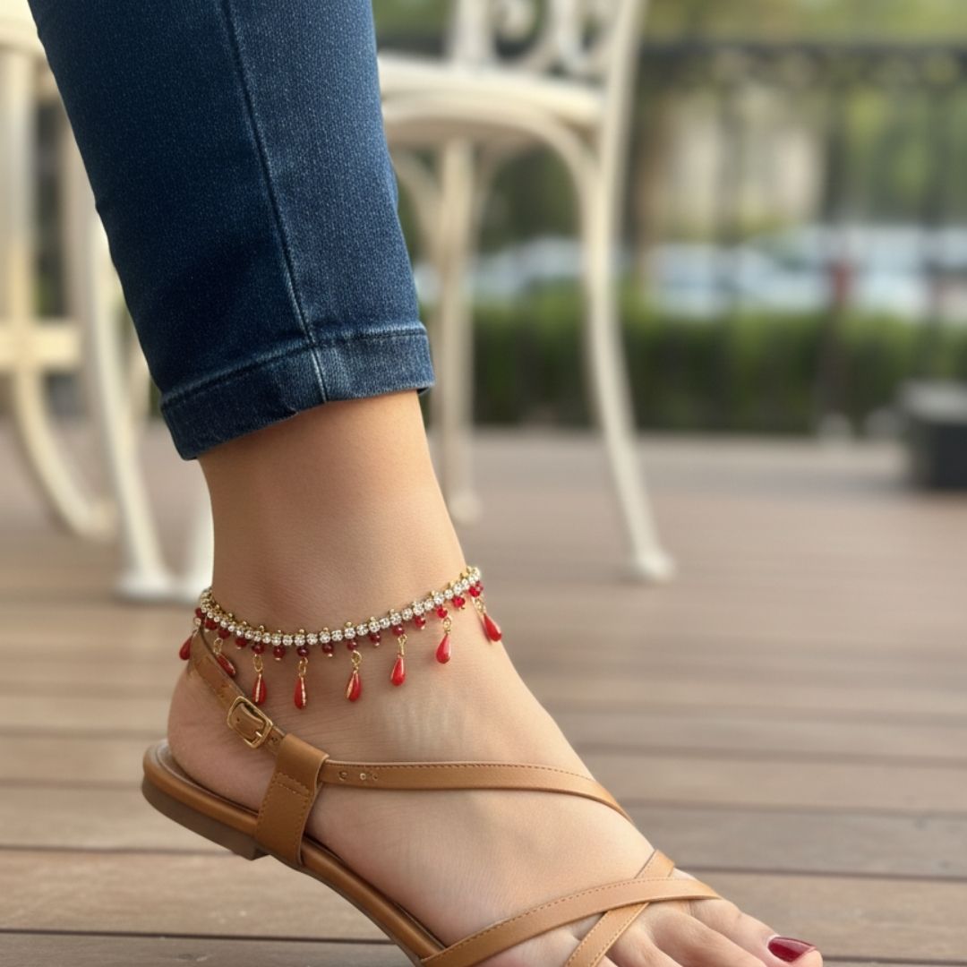 Handcrafted Red Bead Anklet – Elegant Summer Accent