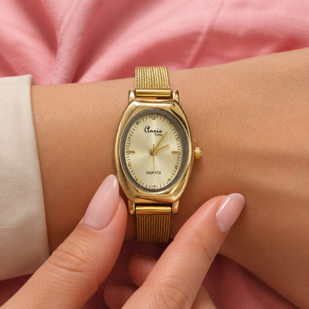 Annie Luxe Oval Gold Mesh Watch for Women – 18KT Gold-Tone Stainless Steel