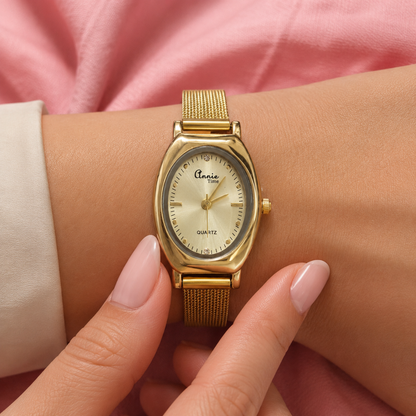 Annie Luxe Oval Gold Mesh Watch for Women – 18KT Gold-Tone Stainless Steel