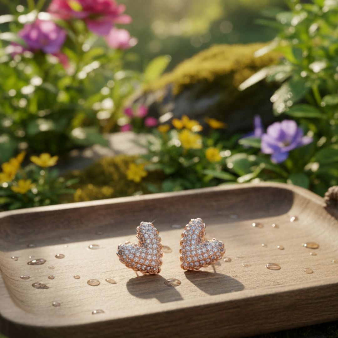 Sparkling Rose Gold Heart Earrings