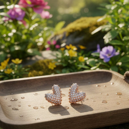 Sparkling Rose Gold Heart Earrings