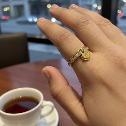 Minimal Heart Charm Crystal Ring – 18K Gold Plated