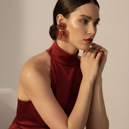 Maroon Floral Statement Earrings for Women – Lightweight Party Wear Earrings for Girls