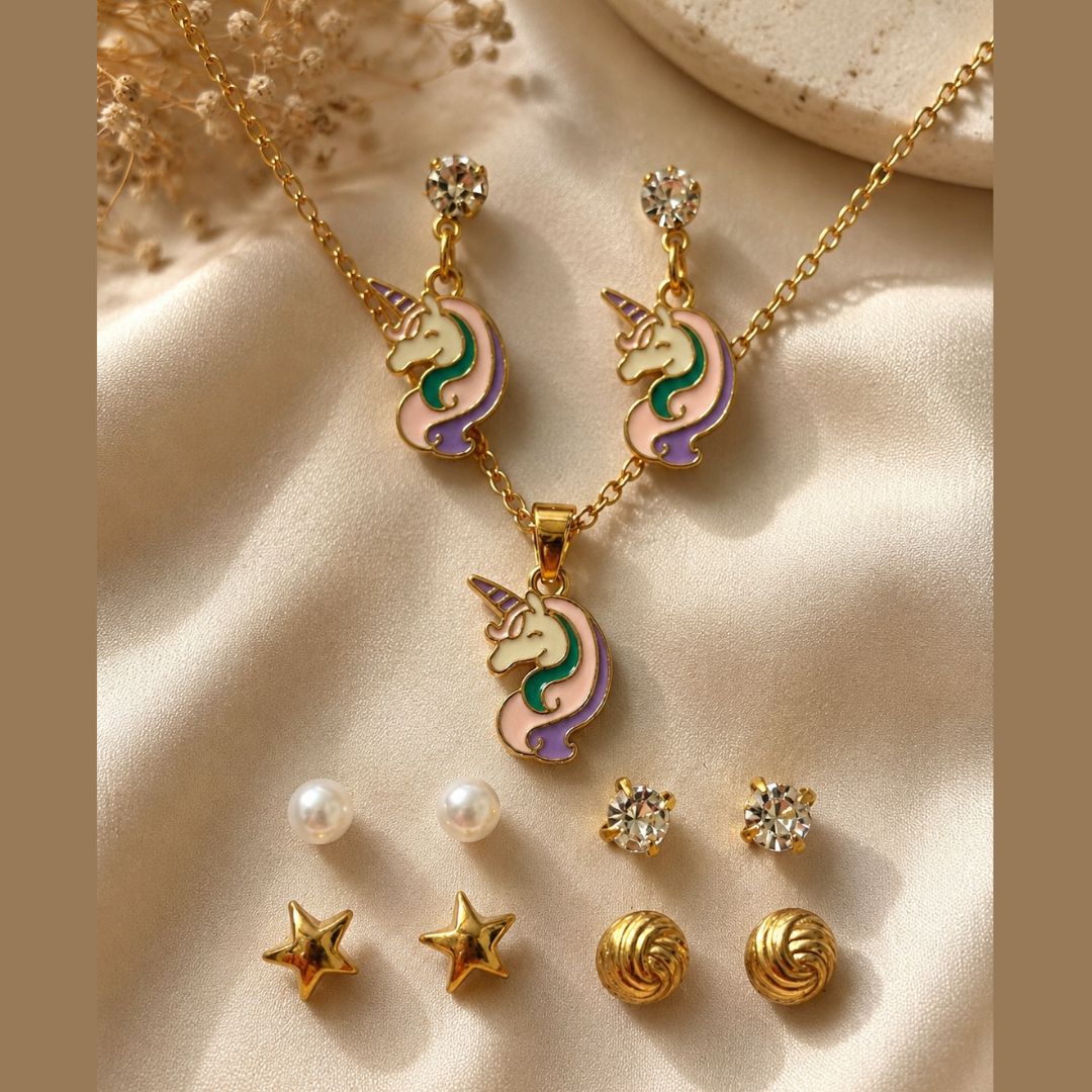 Magical Unicorn Necklace & Earrings Set for Girls