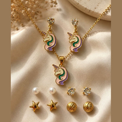 Magical Unicorn Necklace & Earrings Set for Girls
