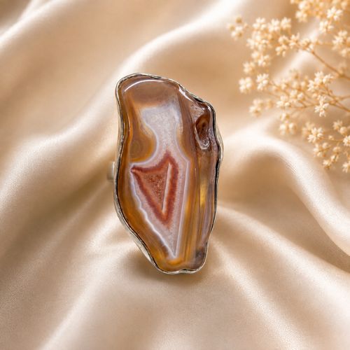 Agate Statement Ring with Natural Banded Stone
