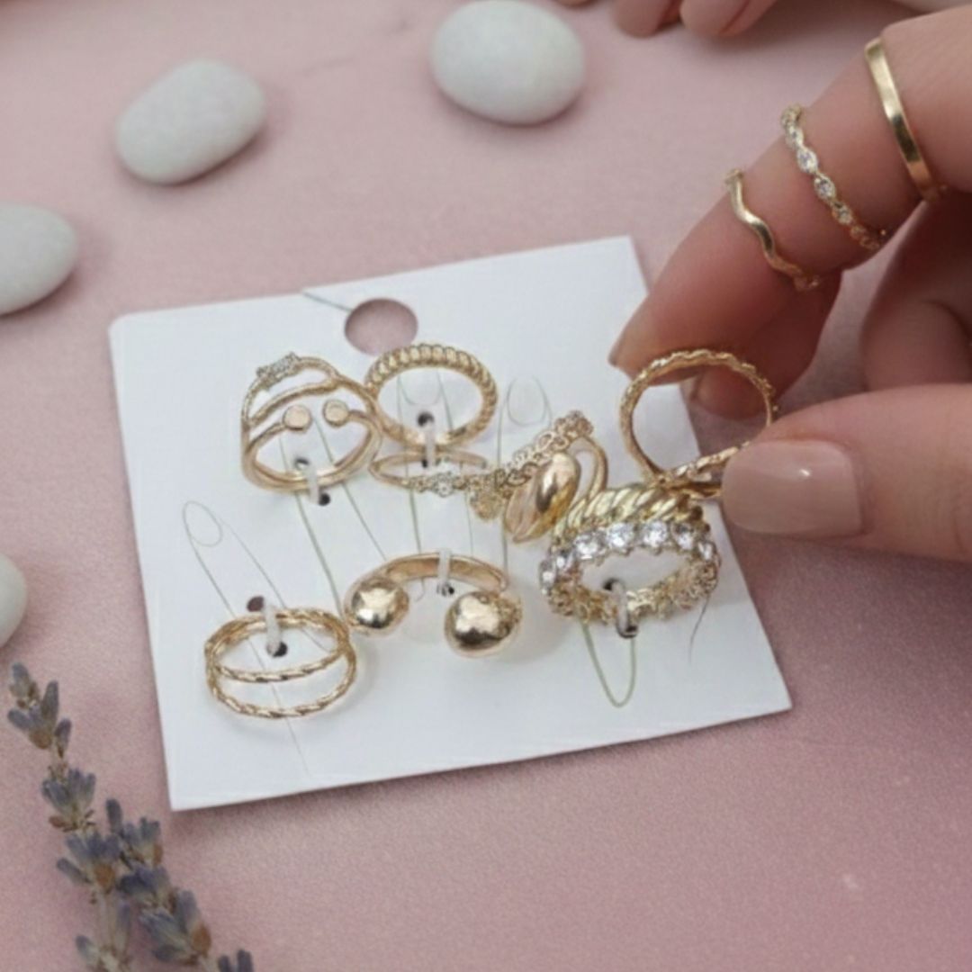 Stylish 11-Piece Gold Finish Rings Combo | Daily & Party Wear
